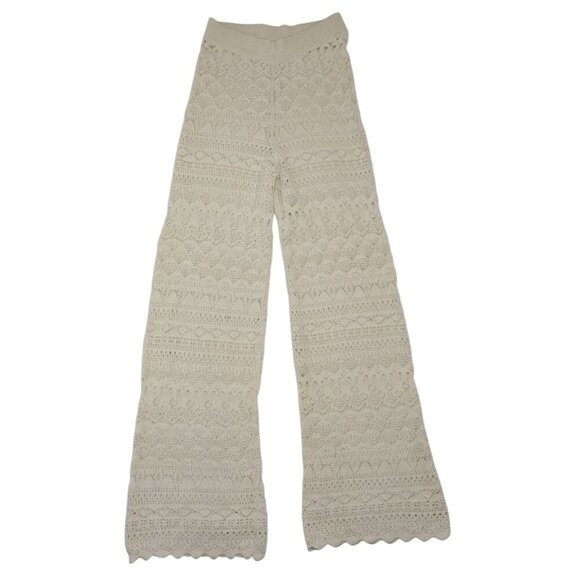 Handcrafted Crochet Wide-Leg Pants Boho Style - Beige Size S, NWOT - Picture 1 of 7